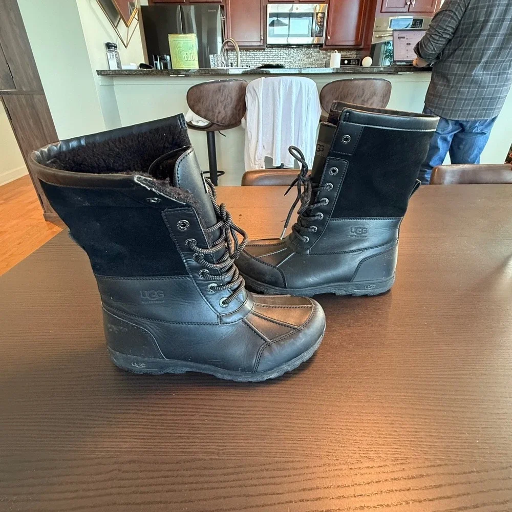 UGG Butte II Waterproof Snow Boots Black Sheepskin Men's 6 Women's 7‎ Winter